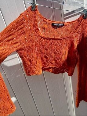 Almost Famous Burnt Orange Open-Knit Cropped Sweater